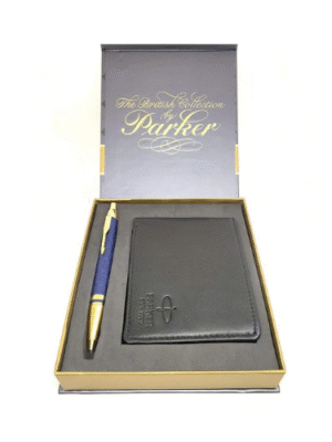PARKER ODYSSEY PRECIOUS BLUE GOLD TRIM BALL PEN+WALLET