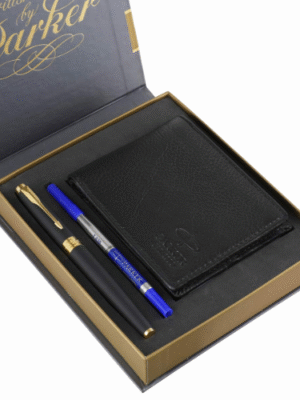 PARKER ASTER MATT BLACK GOLD TRIM ROLLER BALL PEN+WALLET