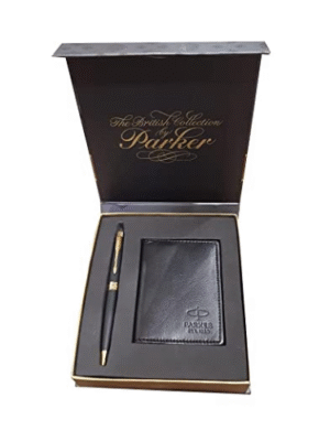 PARKER ASTER MATT BLACK GOLD TRIM BALL PEN+CREDIT CARD HOLDER