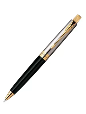 PARKER ASTER SHINY CHROME BLACK GOLD TRIM BALL PEN
