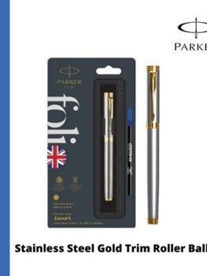 PARKER FOLIO STAINLESS STEEL GOLD TRIM RB 420