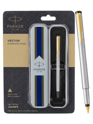 PARKER VECTOR STAINLESS STEEL GOLD TRIM FOUNTAIN PEN