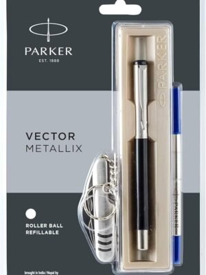 PARKER VECTOR METALLIX CHROME TRIM ROLLER BALL PEN+SWISS KNIFE