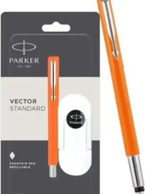 PARKER VECTOR STANDARD CHROME TRIM FOUNTAIN PEN+INK CARTRIDGE 3N BLUE
