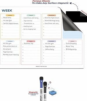 SOLO MWSA3W1 MAGNETIC WEEKLY PLANNER WHITE BOARD