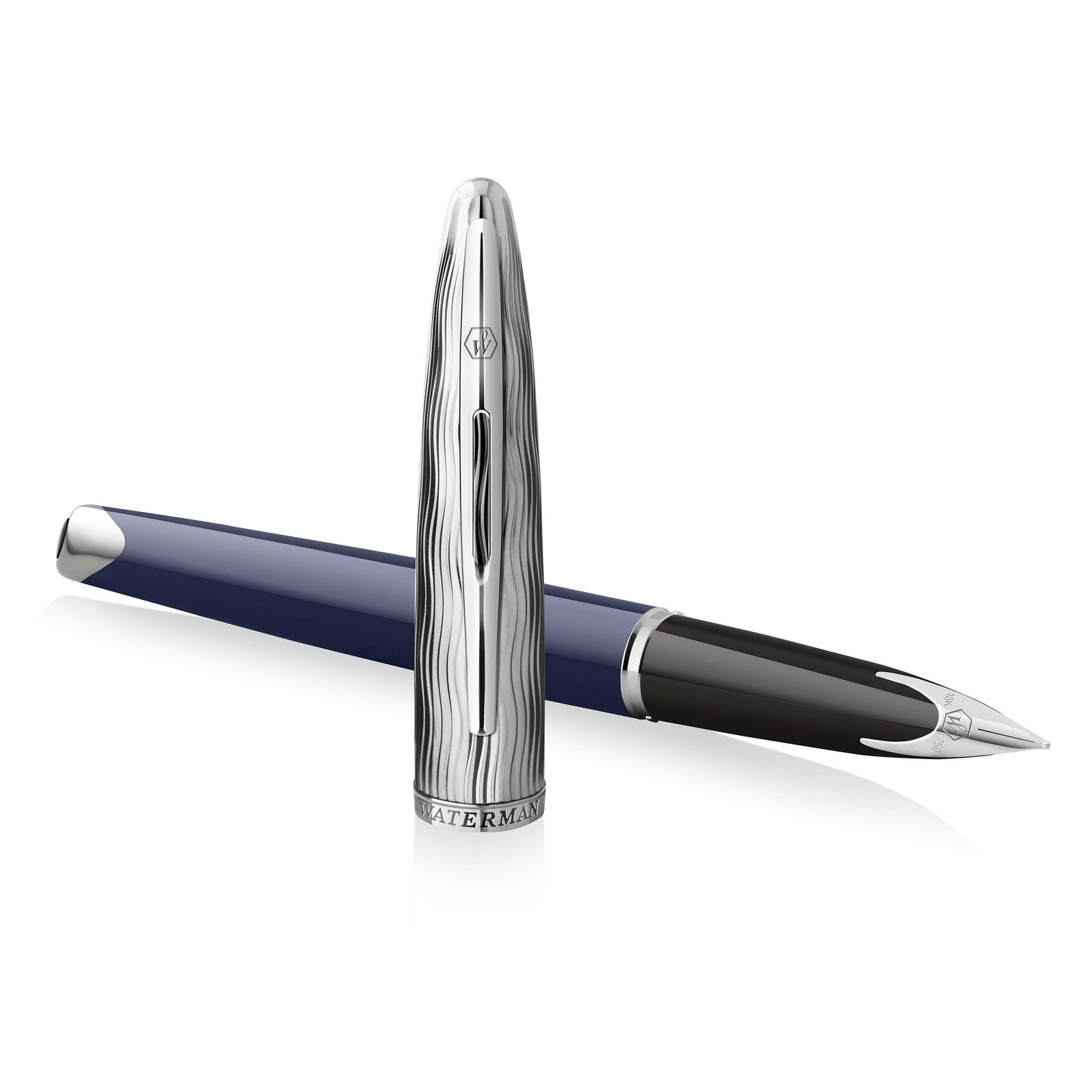 WATERMAN CARENE L'ESSENCE DU BLEU CHROME TRIM FOUNTAIN PEN FINE NIB