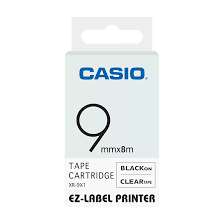 CASIO XR-PX1 TAPE CARTRIDGE 9MMX8M BLACK ON CLEAR TAPE