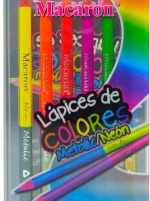 MACARON MCR-1990-2 LAPICES DE METALIC NEON PENCILS PACK OF 6PCS (12 SHADES)